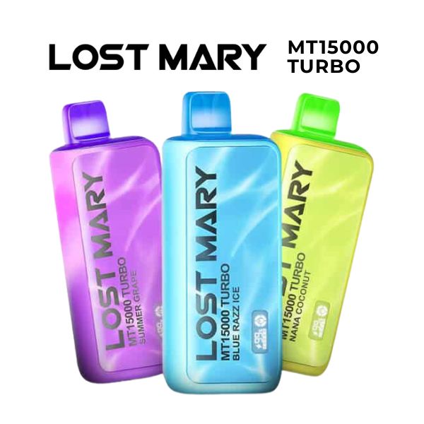 Lost Mary MT15000 Turbo Rechargeable Disposable Nicotine Vape in assorted colors and vape flavors displayed at VapeHub vape shop vending machine.
